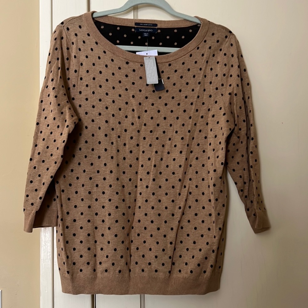 NWT Lands End Petite Medium polka dot sweater